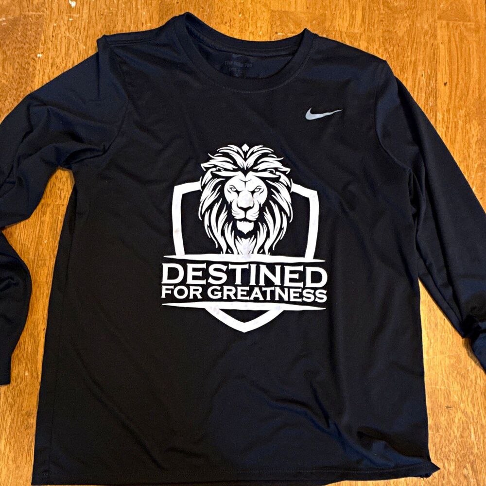 Nike Dri-FIT Men's M Black Long Sleeve Crew Neck Athletic Lion Graphic Tee
